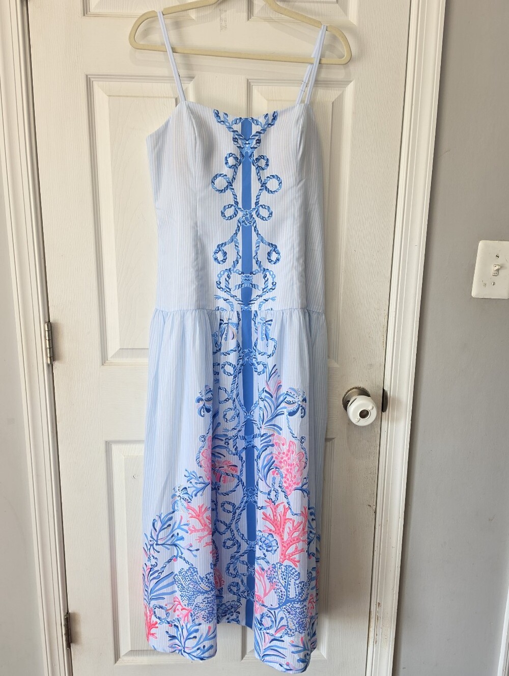 Lilly Pulitzer Saylar Maxi Dress Nautical Blue & Pink Engineered Print Sz 10 NWT - Picture 7 of 16
